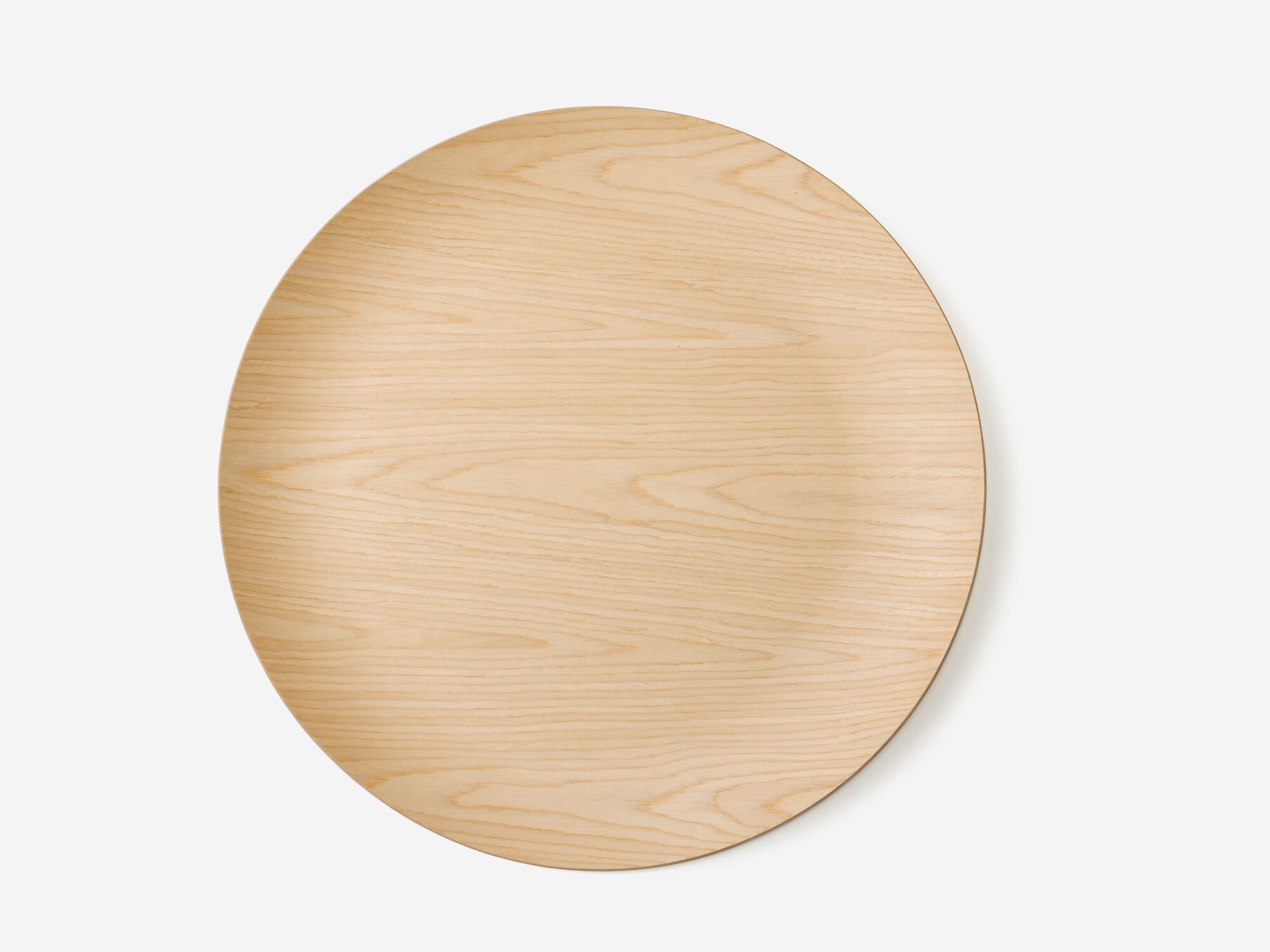 Large round oak serving tray top view